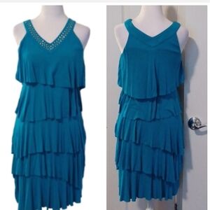 💙🌺Teal Sleeveless Layered Dress